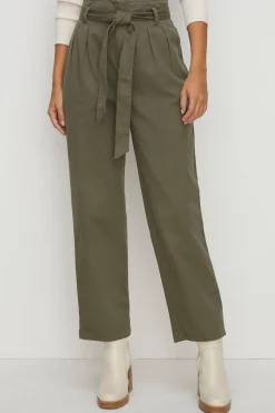 Clearance Oasis Cotton Twill Tie Waist Peg Trouser Khaki