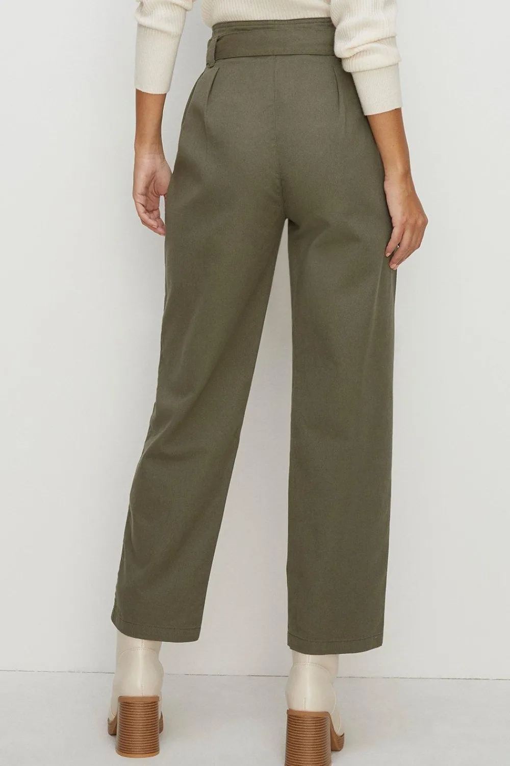 Clearance Oasis Cotton Twill Tie Waist Peg Trouser Khaki