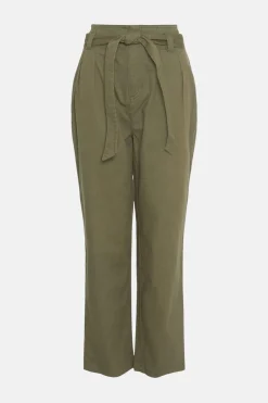 Clearance Oasis Cotton Twill Tie Waist Peg Trouser Khaki