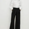 Sale Oasis Cotton Twill Tie Waist Wide Leg Trouser Black