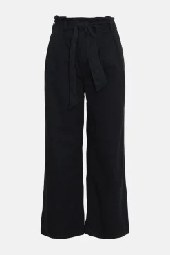 Sale Oasis Cotton Twill Tie Waist Wide Leg Trouser Black