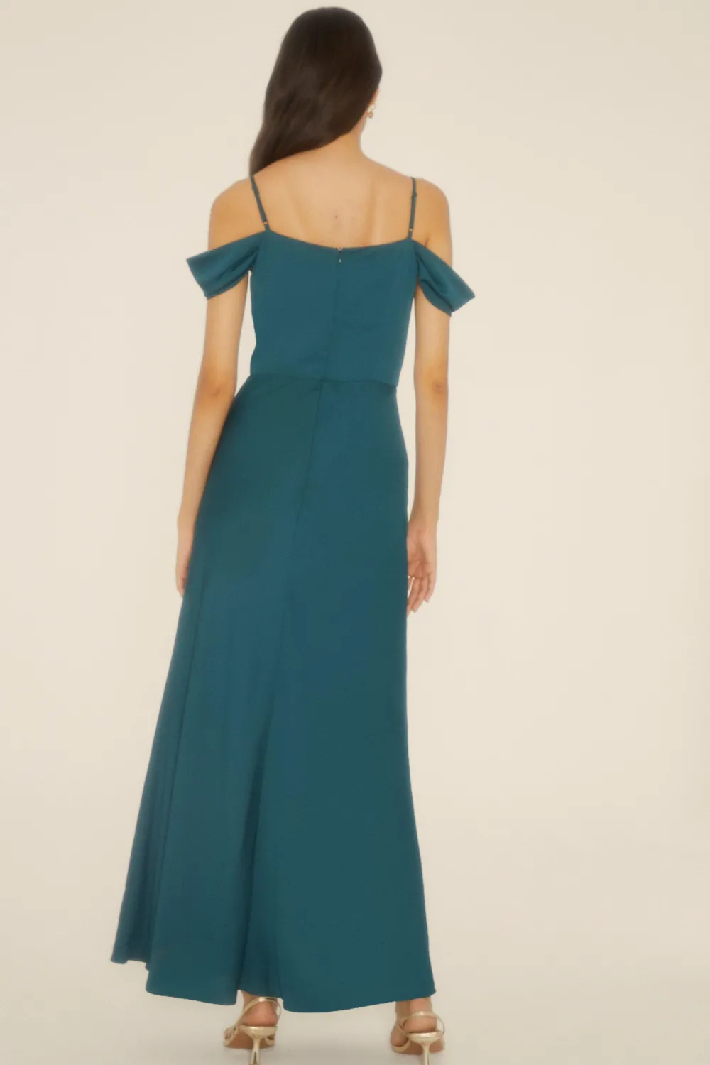 Fashion Oasis Cowl Cold Shoulder Satin Bias Midaxi Dress Emerald