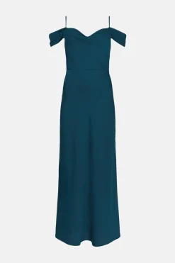 Fashion Oasis Cowl Cold Shoulder Satin Bias Midaxi Dress Emerald