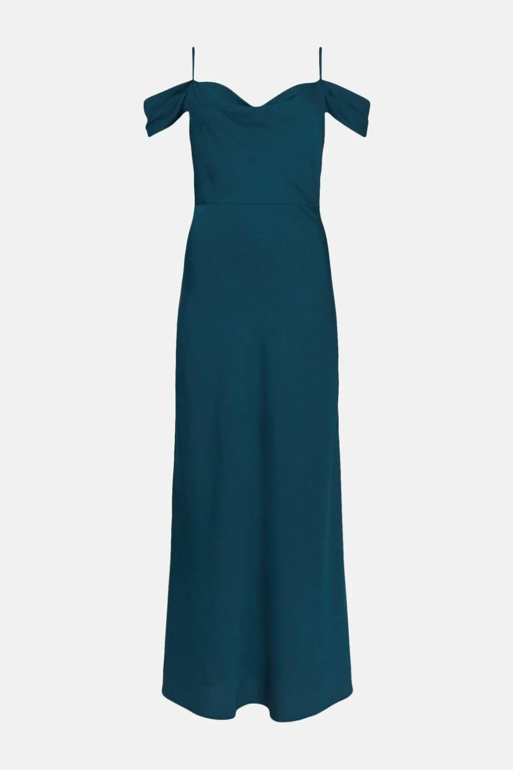 Fashion Oasis Cowl Cold Shoulder Satin Bias Midaxi Dress Emerald