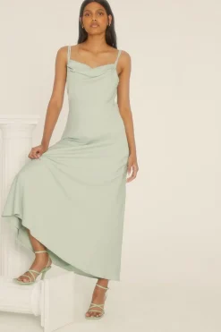 Hot Oasis Cowl Double Strap Midi Dress Sage