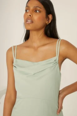 Hot Oasis Cowl Double Strap Midi Dress Sage