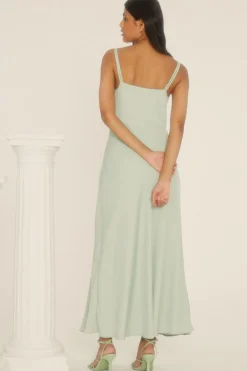 Hot Oasis Cowl Double Strap Midi Dress Sage