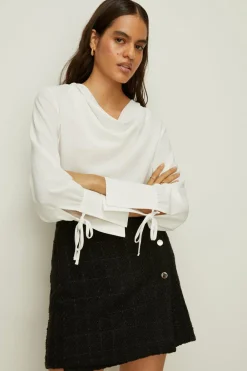 Clearance Oasis Cowl Neck Woven Crepe Top Ivory