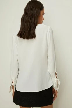 Clearance Oasis Cowl Neck Woven Crepe Top Ivory