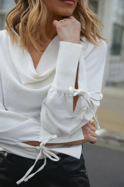 Clearance Oasis Cowl Neck Woven Crepe Top Ivory