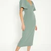 Outlet Oasis Crepe Cut Out Pencil Dress Sage