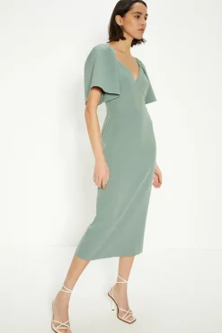 Outlet Oasis Crepe Cut Out Pencil Dress Sage