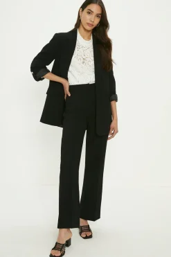 Online Oasis Crepe Pinstitch Straight Leg Trouser Black