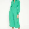 Outlet Oasis Crepe Pin-Tuck Belted Shirt Dress Green