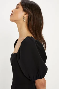 Sale Oasis Crepe Puff Sleeve Pencil Dress Black