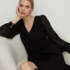 New Oasis Crepe V-Neck Woven Sleeve Mini Dress Black