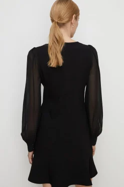 New Oasis Crepe V-Neck Woven Sleeve Mini Dress Black