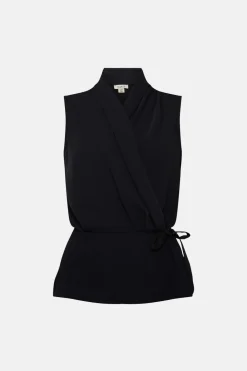 Hot Oasis Crepe Wrap Sleeveless Blouse Green