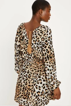 Sale Oasis Crinkle Animal Mini Kimono Dress Black