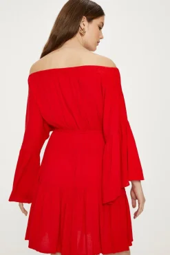Fashion Oasis Crinkle Bardot Dress Red