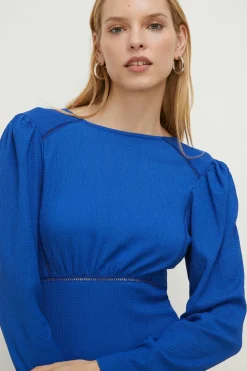 New Oasis Crinkle Crochet Insert Tier Midi Dress Cobalt