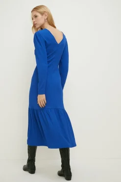 New Oasis Crinkle Crochet Insert Tier Midi Dress Cobalt