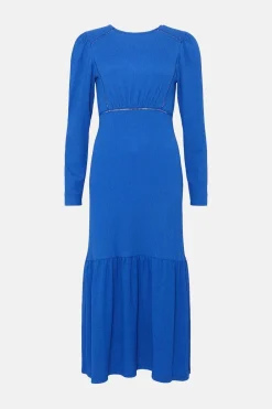 New Oasis Crinkle Crochet Insert Tier Midi Dress Cobalt