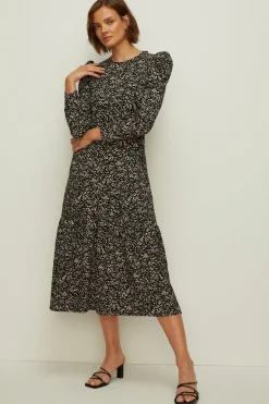 Hot Oasis Crinkle Midi Dress Black