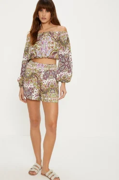 Clearance Oasis Crinkle Paisley Bardot Top Multi