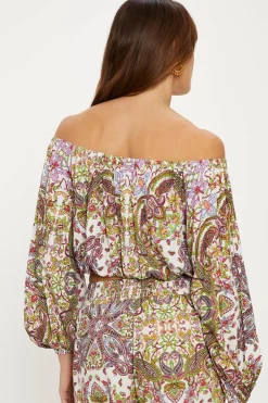 Clearance Oasis Crinkle Paisley Bardot Top Multi