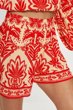 Best Oasis Crinkle Paisley Palm Beach Shorts Red