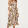 Fashion Oasis Crinkle Paisley Shirred Strapless Midi Dress Multi