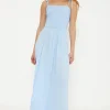 Hot Oasis Crinkle Shirred Maxi Dress Light Blue