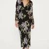 Clearance Oasis Crinkle Soft Floral Printed Midi Dress Black