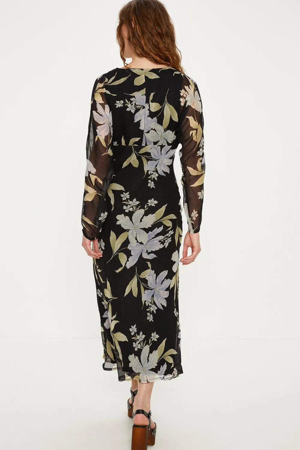 Clearance Oasis Crinkle Soft Floral Printed Midi Dress Black
