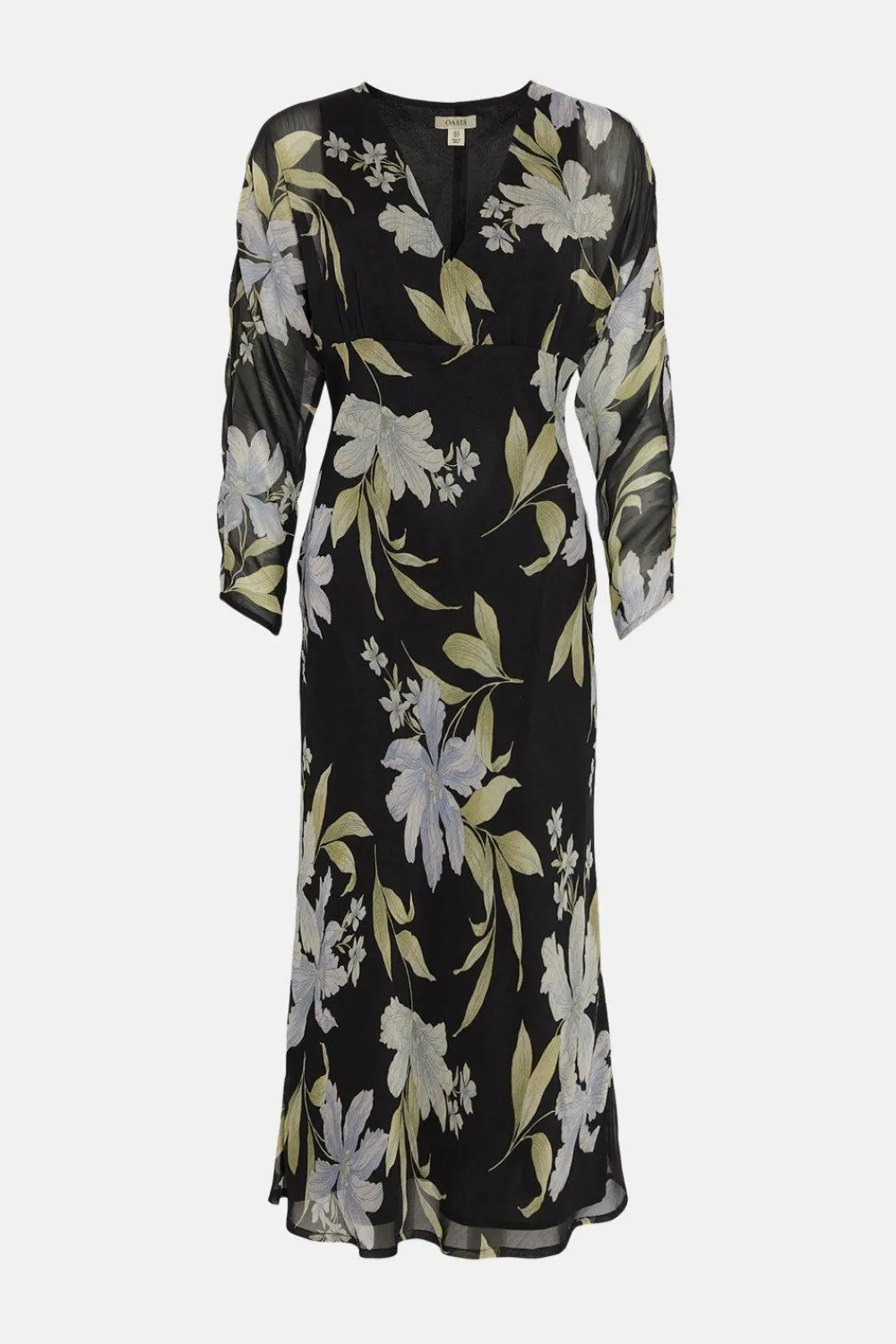 Clearance Oasis Crinkle Soft Floral Printed Midi Dress Black