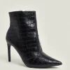 Fashion Oasis Croc Print Heeled Ankle Boots Black