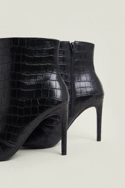 Fashion Oasis Croc Print Heeled Ankle Boots Black