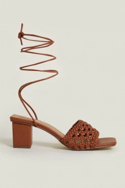 Outlet Oasis Crochet Laceup Block Heel Sandals Black