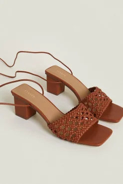 Outlet Oasis Crochet Laceup Block Heel Sandals Black