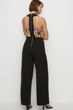 Best Oasis Cross Front Floral 2 In 1 Jumpsuit Black