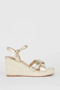 Sale Oasis Cross Over Espadrille Wedges Gold