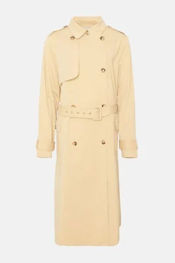 Outlet Oasis Curve Belted Button Detail Trench Coat Beige