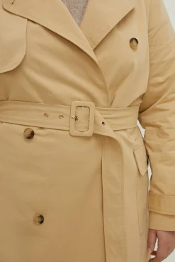 Outlet Oasis Curve Belted Button Detail Trench Coat Beige