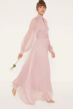 Online Oasis Cut Out Balloon Sleeve Chiffon Maxi Dress Mauve