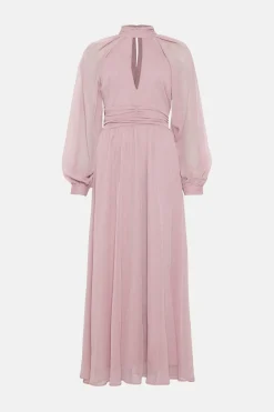 Online Oasis Cut Out Balloon Sleeve Chiffon Maxi Dress Mauve