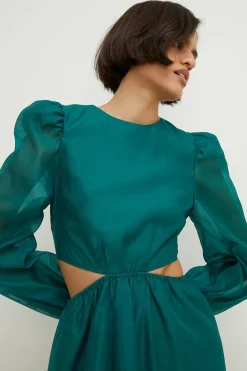 Discount Oasis Cut Out Blouson Organza Midi Dress Green