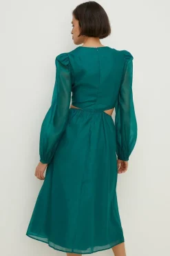 Discount Oasis Cut Out Blouson Organza Midi Dress Green