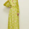 Hot Oasis Cut Out Chiffon Balloon Sleeve Maxi Dress Chartreuse