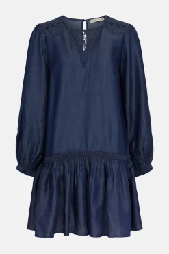 Hot Oasis Cut Work Yoke Thread Dress Dark Wash